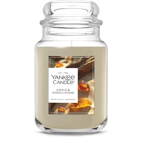 Yankee Candle Studio Medium Candle, Amber & Sandalwood, 10 oz: Long-Lasting, Essential-Oil Scented Soy Wax Blend Candle | 40-65 Hours of Burning Time