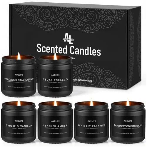 SEVEN LUCKY LIGHT Sandalwood Candles Gifts for Husband Boyfriend 48 hrs Clean Burning Soy Candles 7 Oz White Jar Candle