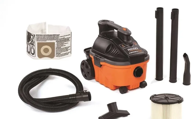 RIDGID WD4070 shown with included hose, filter, dust bag, and extension wands RIDGID WD4070 shown with included hose, filter, dust bag, and extension wands