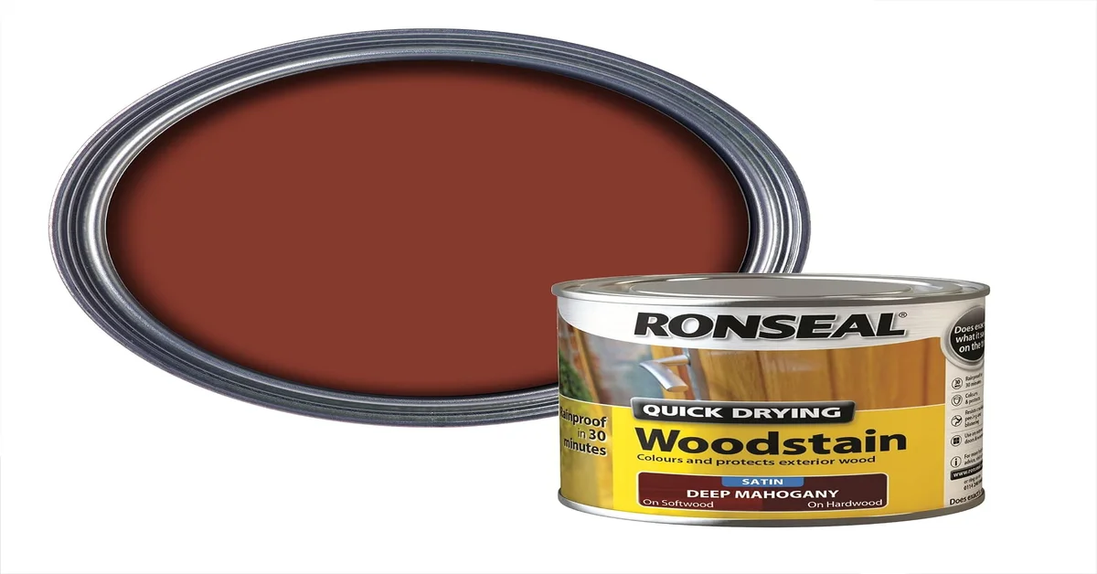 Ronseal Quick Drying Woodstain in Deep Mahogany, 250ml resealable tin
