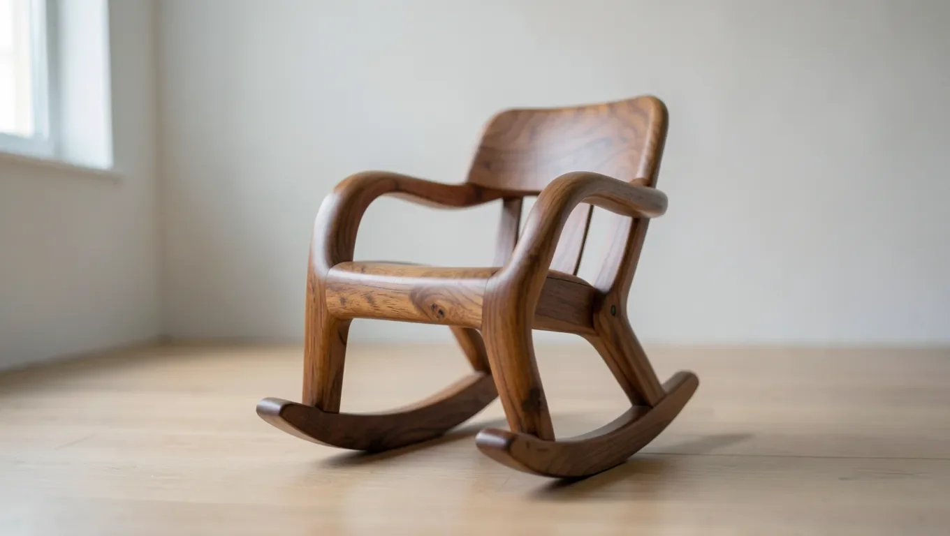 Handcrafted walnut rocking chair with sculptural Maloof-style curved joinery