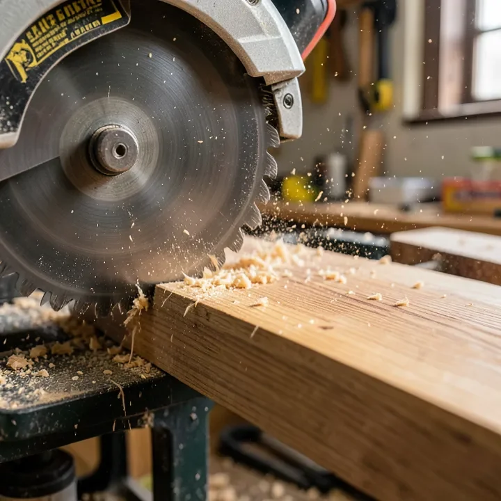 table saw blade ripping through a thick hardwood board