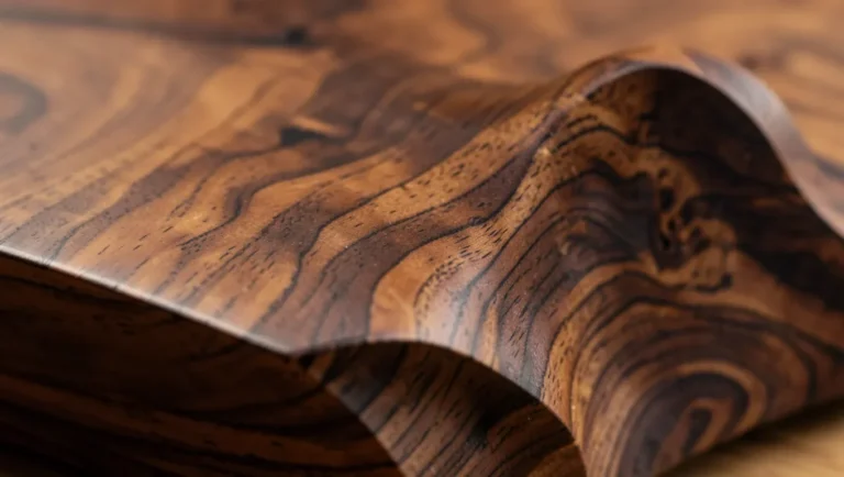Sculptural walnut wood furniture detail