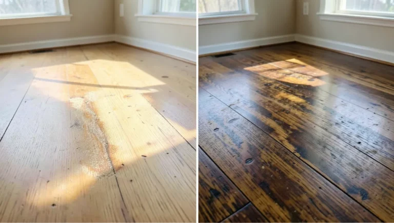 Sanding a hardwood floor back to bare wood before applying a new stain color
