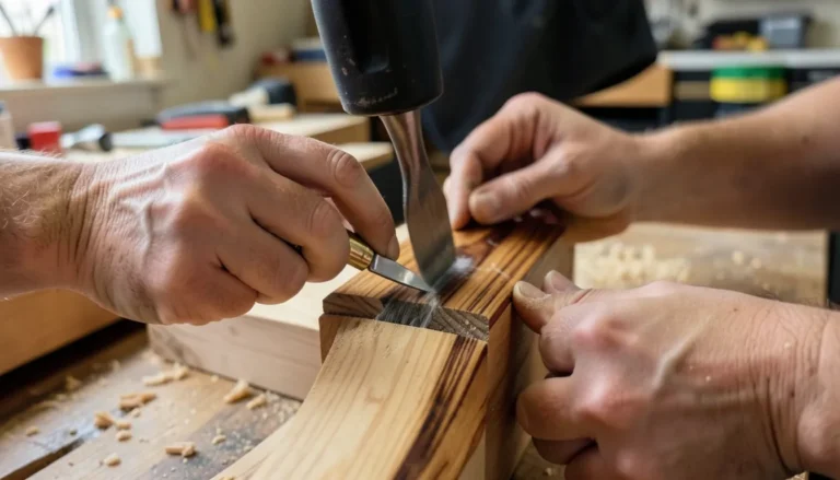 Sanding through the stain film at a glue joint to reach bare wood fibers