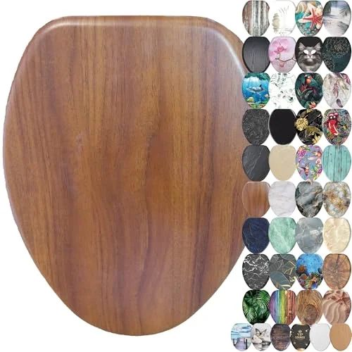 SANILO molded wood toilet seat with soft-close hinges, mahogany finish