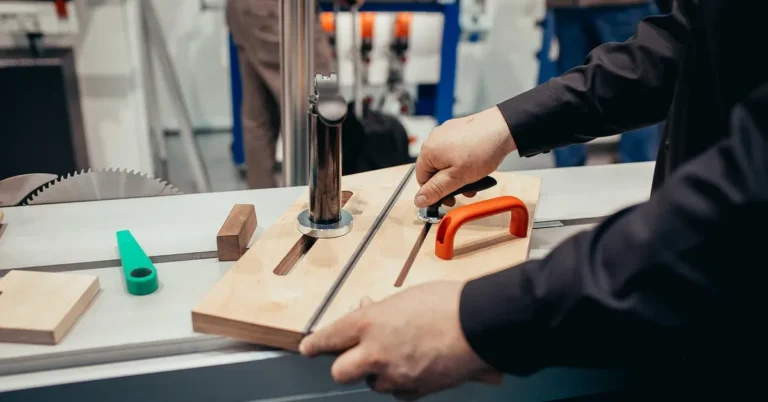 SawStop Compact Table Saw with blade guard and rip fence in a workshop setting