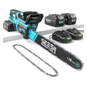SEESII 40V Electric Chainsaw Cordless 18-Inch with 2 x 5.0Ah Batteries