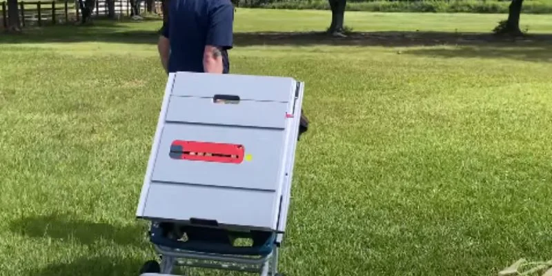 Skilsaw worm drive table saw being folded up for transport