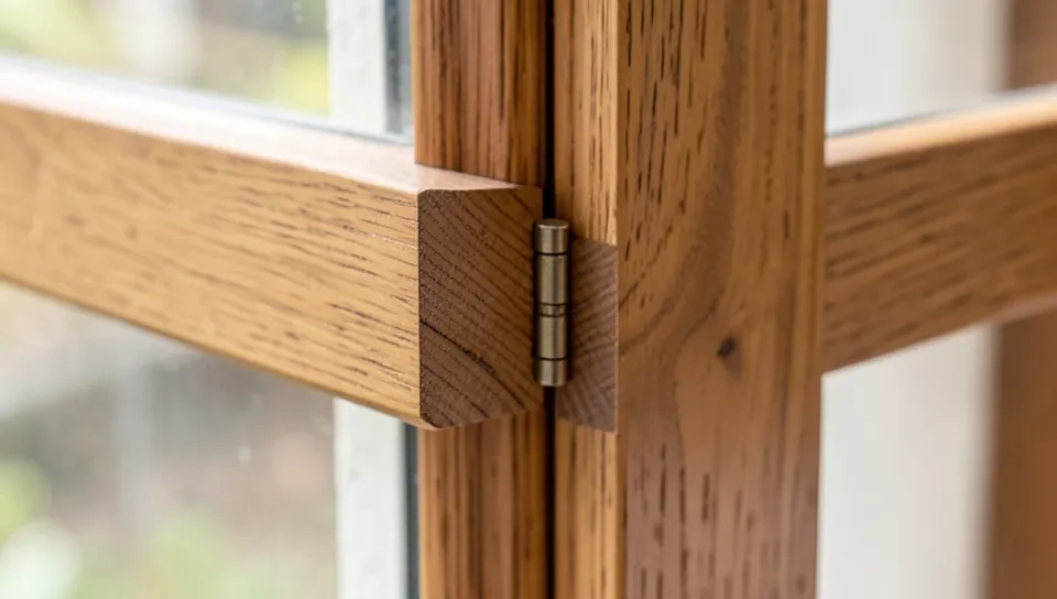 Close-up of a solid wood interior door edge showing thickness