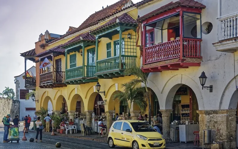 Ornate wooden balconies on a colonial building showing traditional Spanish architectural styling