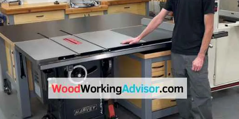 Table saw with upgraded fence in a home workshop