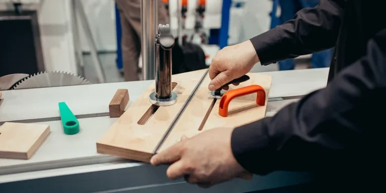 Table saw set up in a home woodworking workshop for accurate cuts