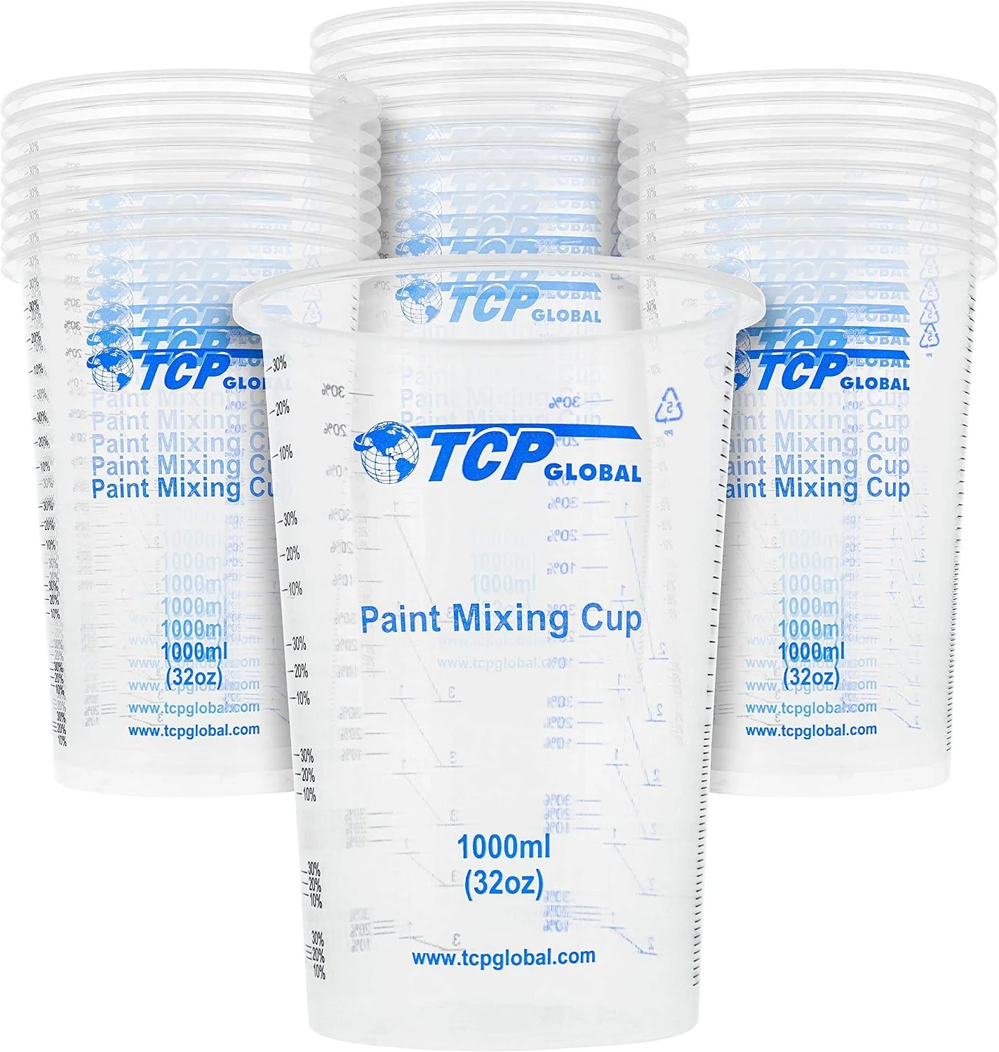 TCP Global 32oz Graduated Plastic Mixing Cups, box of 25