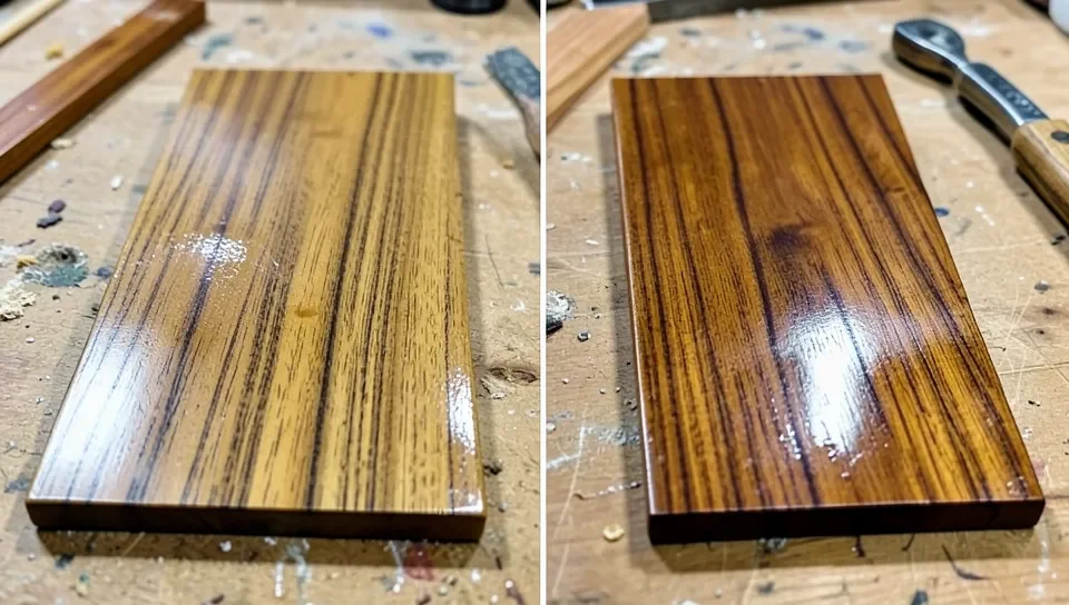 Teak and mahogany wood samples compared side by side