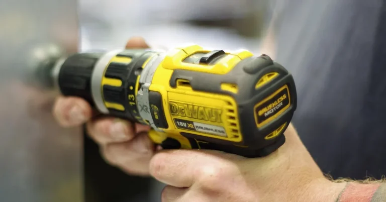 DeWalt cordless drill in use, representing cordless power tool brands for woodworking