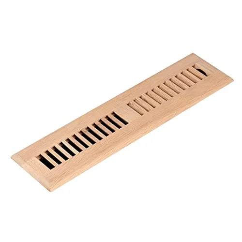 Unfinished red oak wood floor vent register with damper