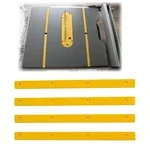 Four yellow aluminum miter bars for a DeWalt table saw crosscut sled