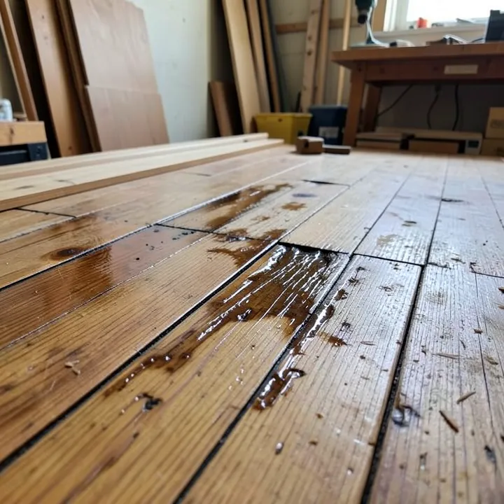 cupped and buckled hardwood floorboards showing water damage warping pattern