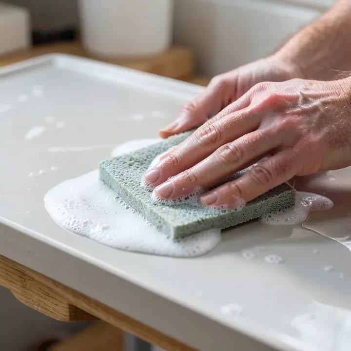 Washing amine blush residue off a cured epoxy surface before sanding Washing amine blush residue off a cured epoxy surface before sanding