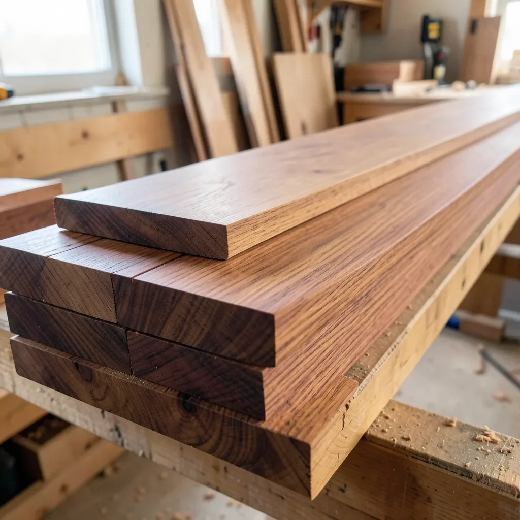 stack of freshly milled cherry wood planks showing reddish-brown grain