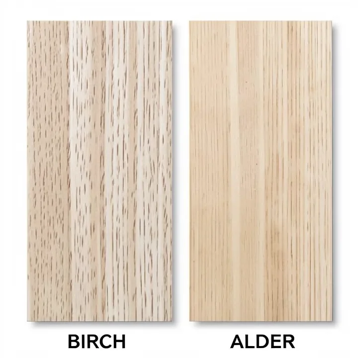 Birch and alder wood boards showing similar fine grain and color