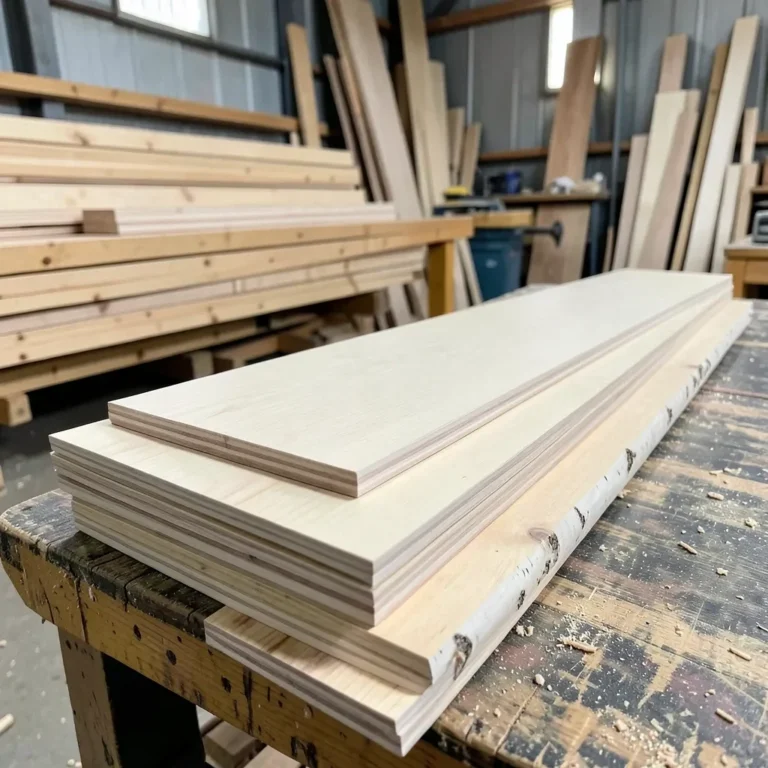 Stack of light-colored alder and birch wood boards