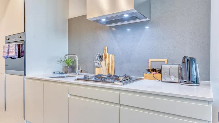 Modern kitchen with white flat-panel painted cabinets