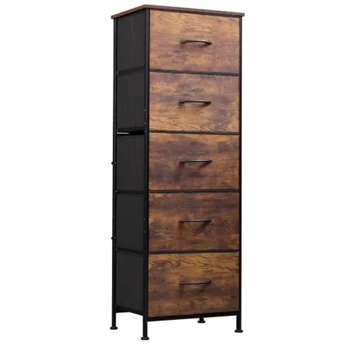 WLIVE tall 5 drawer dresser rustic brown wood grain bedroom chest