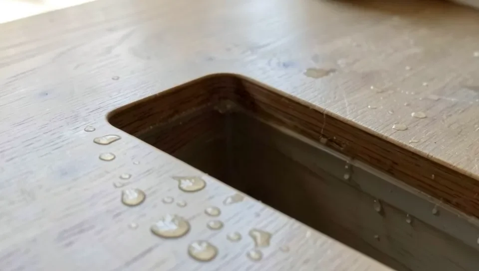 Wood countertop sink cutout with sealed edge