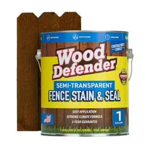 Wood Defender Semi-Transparent Fence Stain and Seal, Sable Brown, 1-Gallon