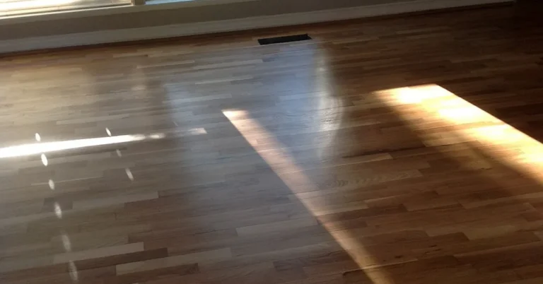 Newly installed hardwood floor planks in sunlit empty room