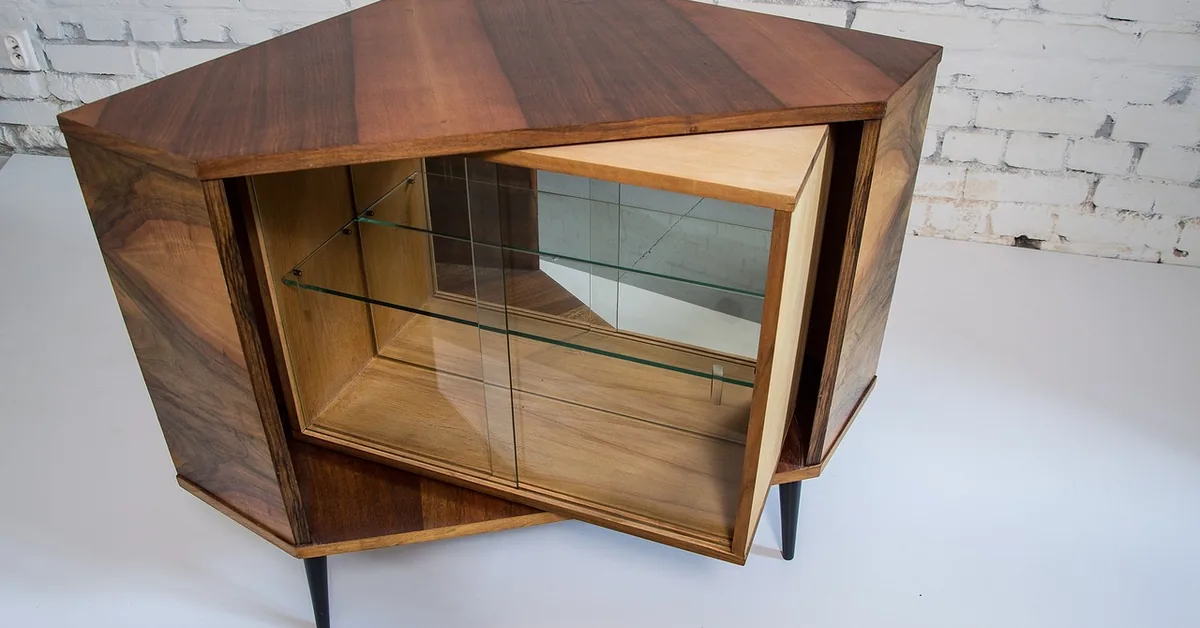 Polished walnut wood furniture cabinet with visible grain