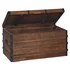 Wood storage trunk used as a coffee table in a living room