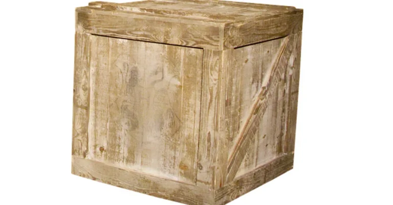 Closed wooden crate used for storage and organization