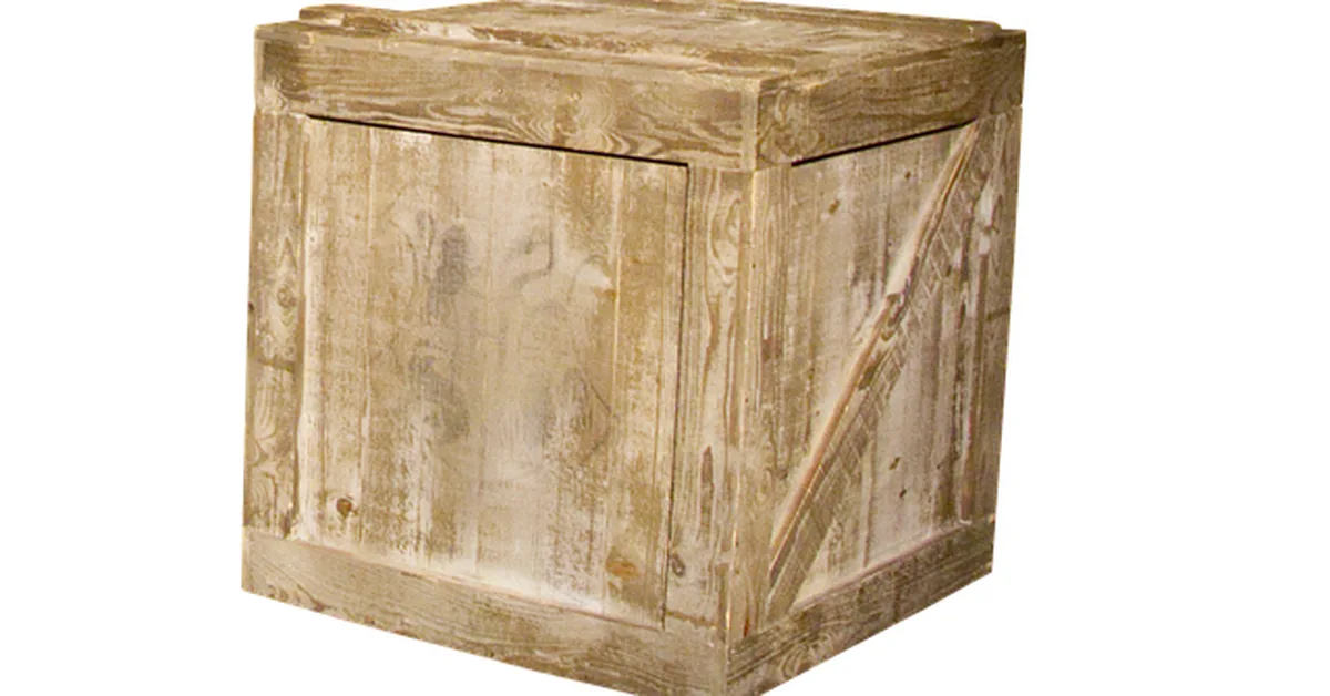 Closed wooden crate used for storage and organization