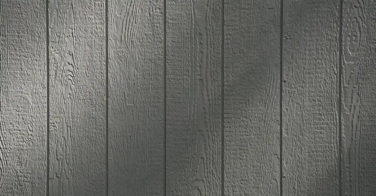 Close-up of grooved 4x8 plywood siding panel texture