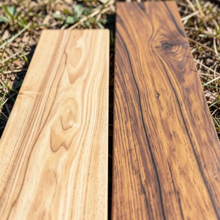 Acacia wood grain next to teak wood grain for comparison