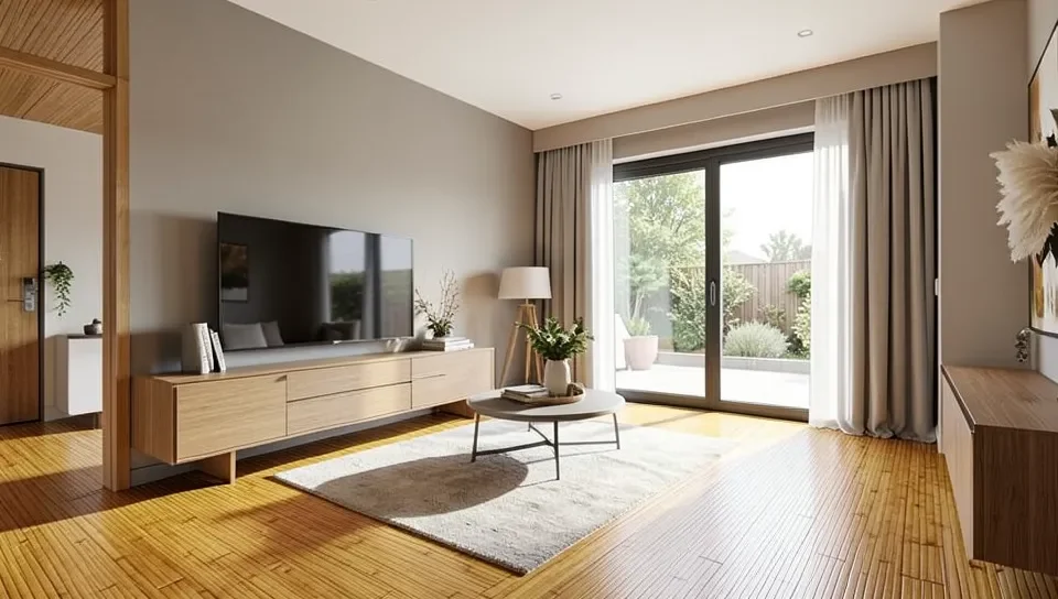 Strand-woven bamboo flooring in a modern room