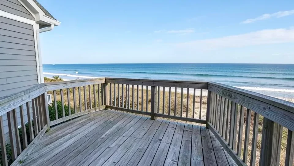 Residential deck on a beach house overlooking the ocean