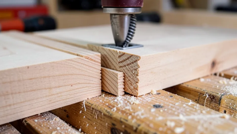 two wood boards joined edge to edge with a tongue and groove joint cut by a router