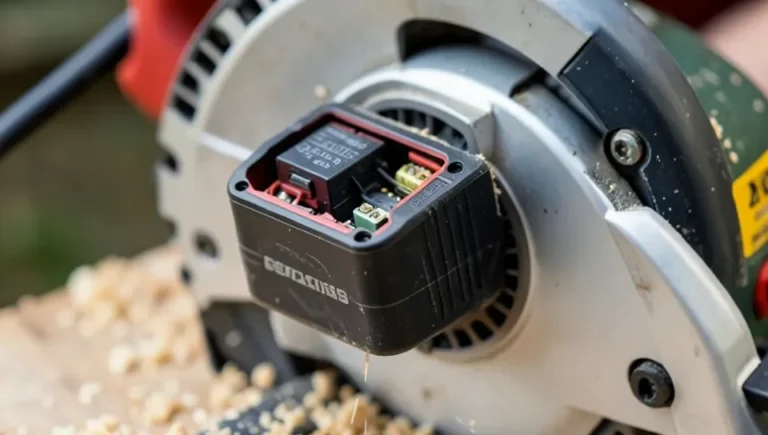 Battery pack on a cordless circular saw