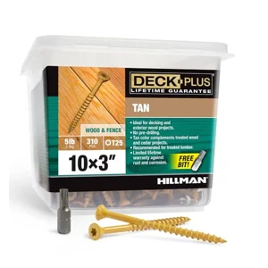 Deck Plus Wood Screws, #10 x 3in, 5lb Box 310 Pieces, Tan