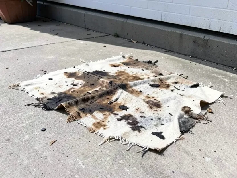 a diesel-soaked rag spread flat to dry outdoors away from a building