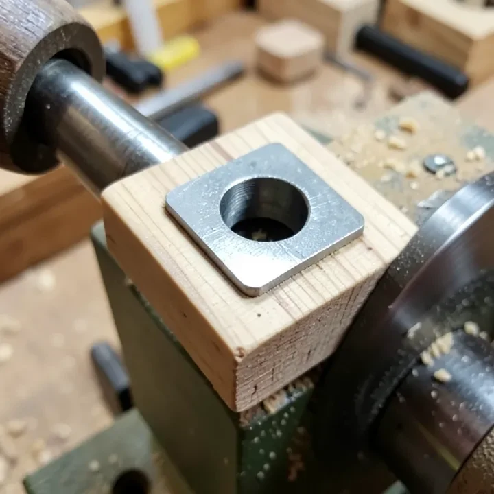 Square replaceable carbide cutter insert on a woodturning lathe tool