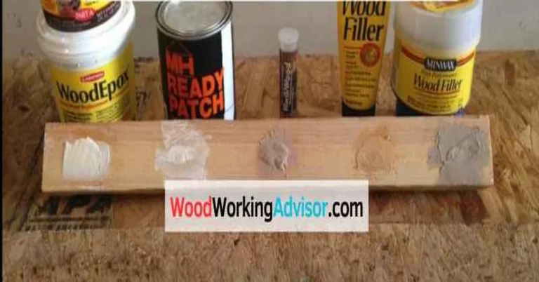 Real wood filler brands (Minwax, WoodEpox, MH Ready Patch) tested side by side on a wood board