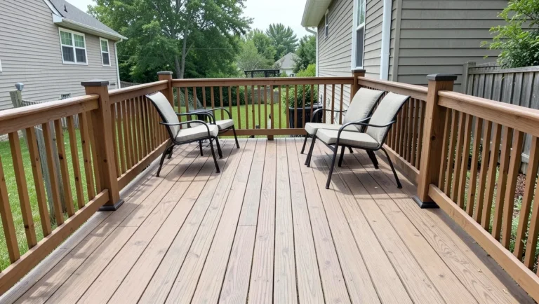 Finished composite deck with wood-grain texture boards