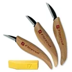 Flexcut KN500 three-knife wood carving starter set with ash handles