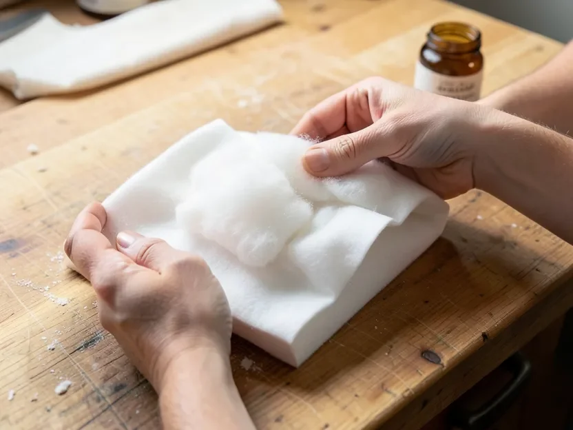 Wrapping cotton wadding in cloth to build a French polishing rubber pad