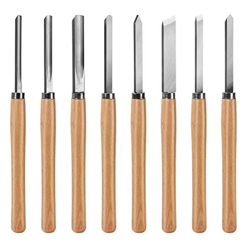 HAUTMEC 8-piece wood turning chisel set with wooden handles